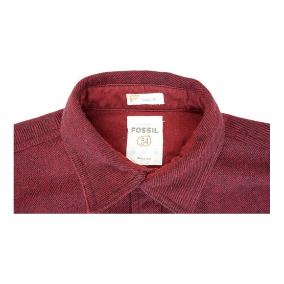Fossil 54 Wool Flannel Shirt‎ Mens Medium M Plaid Red Long Sleeve Classic Fit - Picture 3 of 4